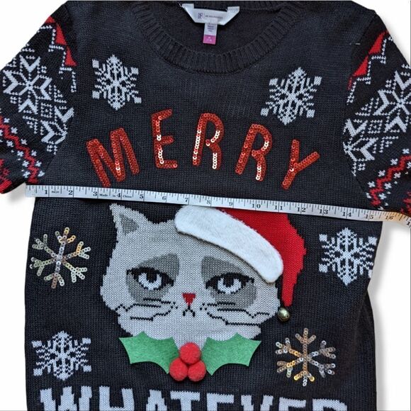 UGLY CHRISTMAS SWEATER | UGLY Grumpy Cat Junior sz M crewneck - Picture 5 of 8